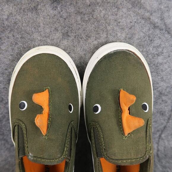 Old Navy Shoes Kids 8 Sneakers Dinosaur Slip On Canvas Toddler Green Orange Dino - Picture 8 of 12